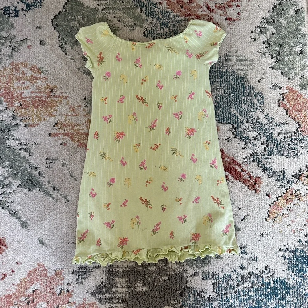 Vintage Gymboree Girl’s Peasant Front Floral Green Dress Pink Accents Size 6